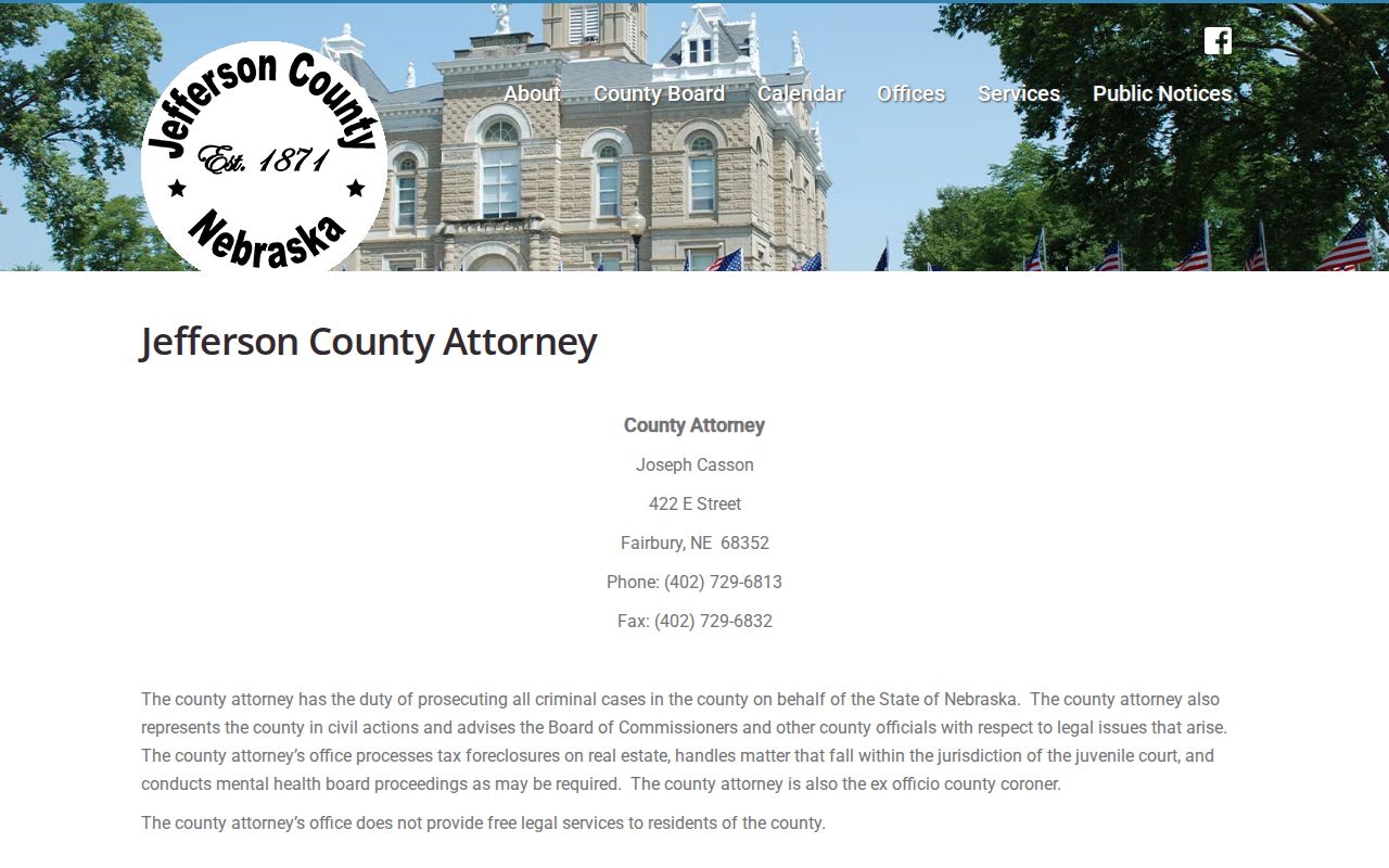Jefferson County Attorney and diversion contacts serving Fairbury criminal cases