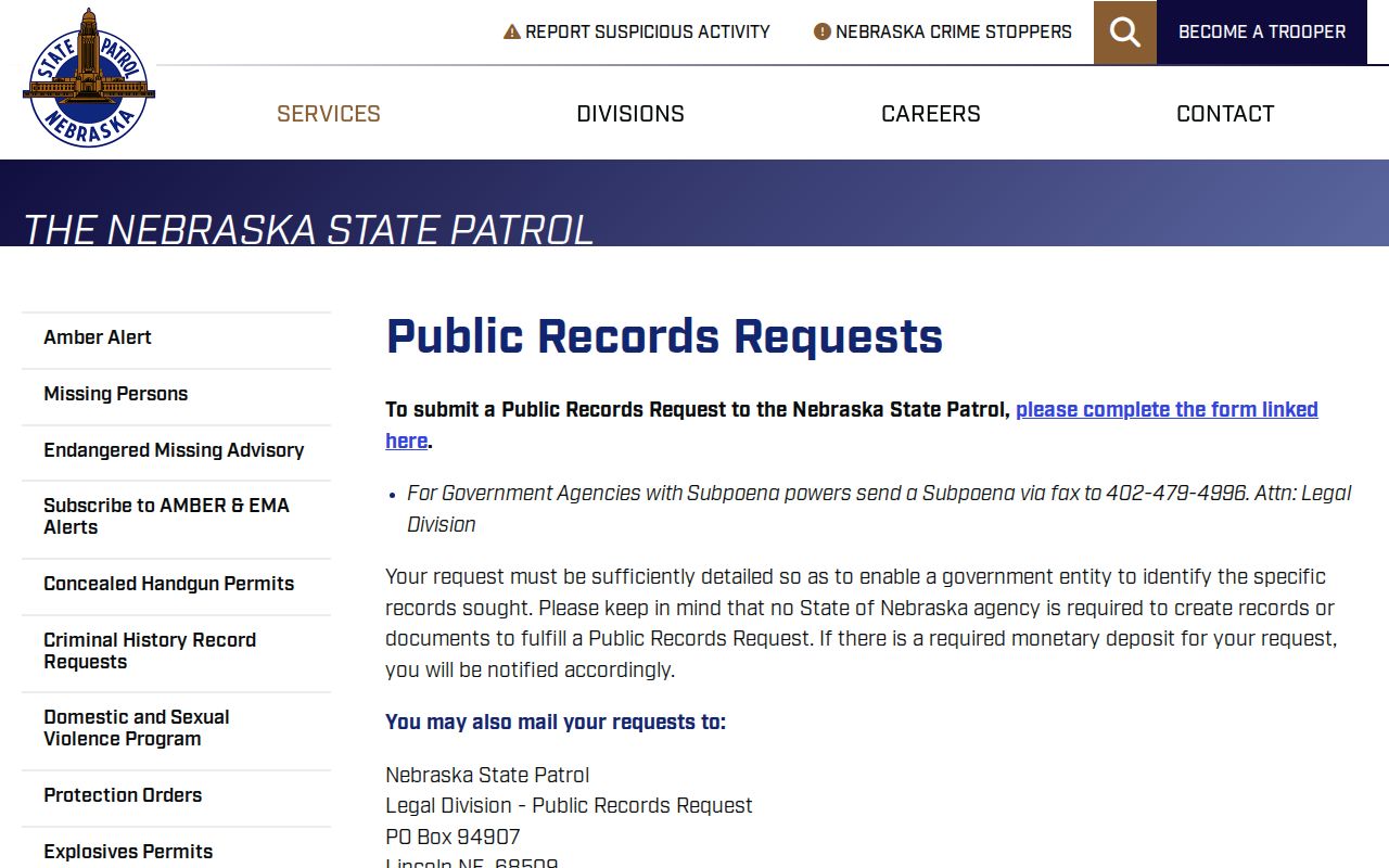 Jefferson County arrest records through the Nebraska State Patrol request channel