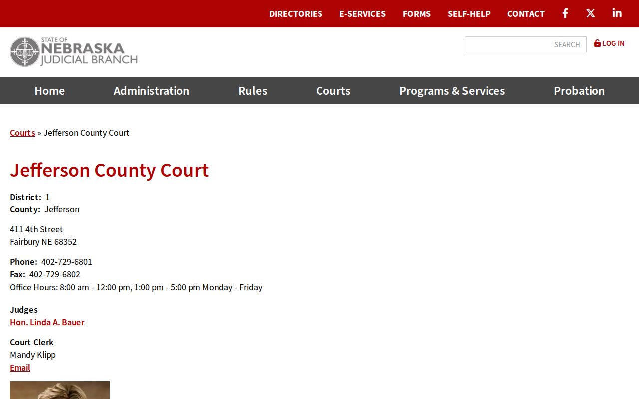 Jefferson County criminal court cases on the Nebraska Judicial Branch court page
