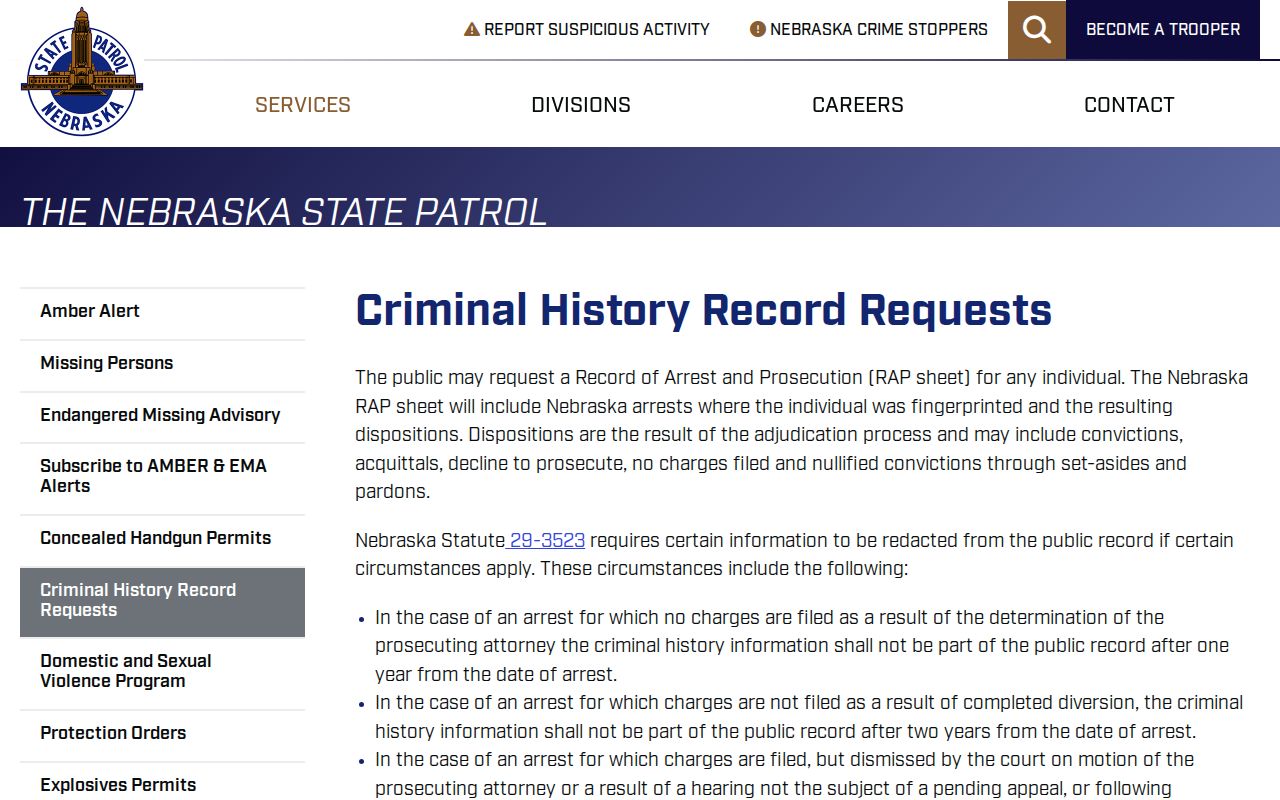 Nebraska State Patrol request for Jefferson County criminal history