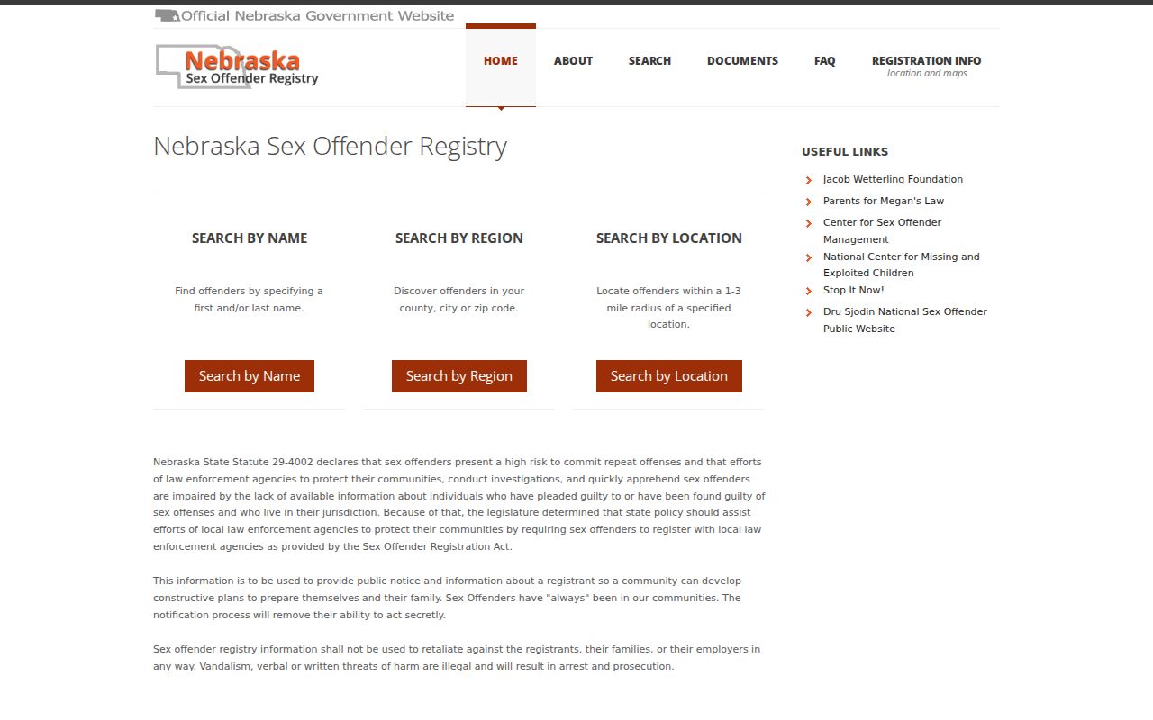 Jefferson County sex offender check on the Nebraska registry home page