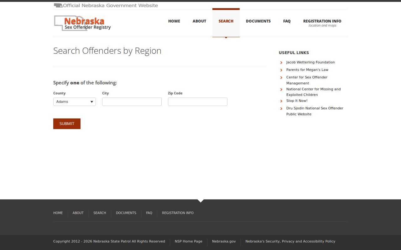 Jefferson County sex offender registry region search controls